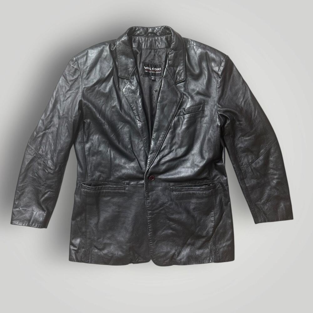 Wilsons Genuine Leather Blazer Jacket Black Men’s Size M Classic Single Button